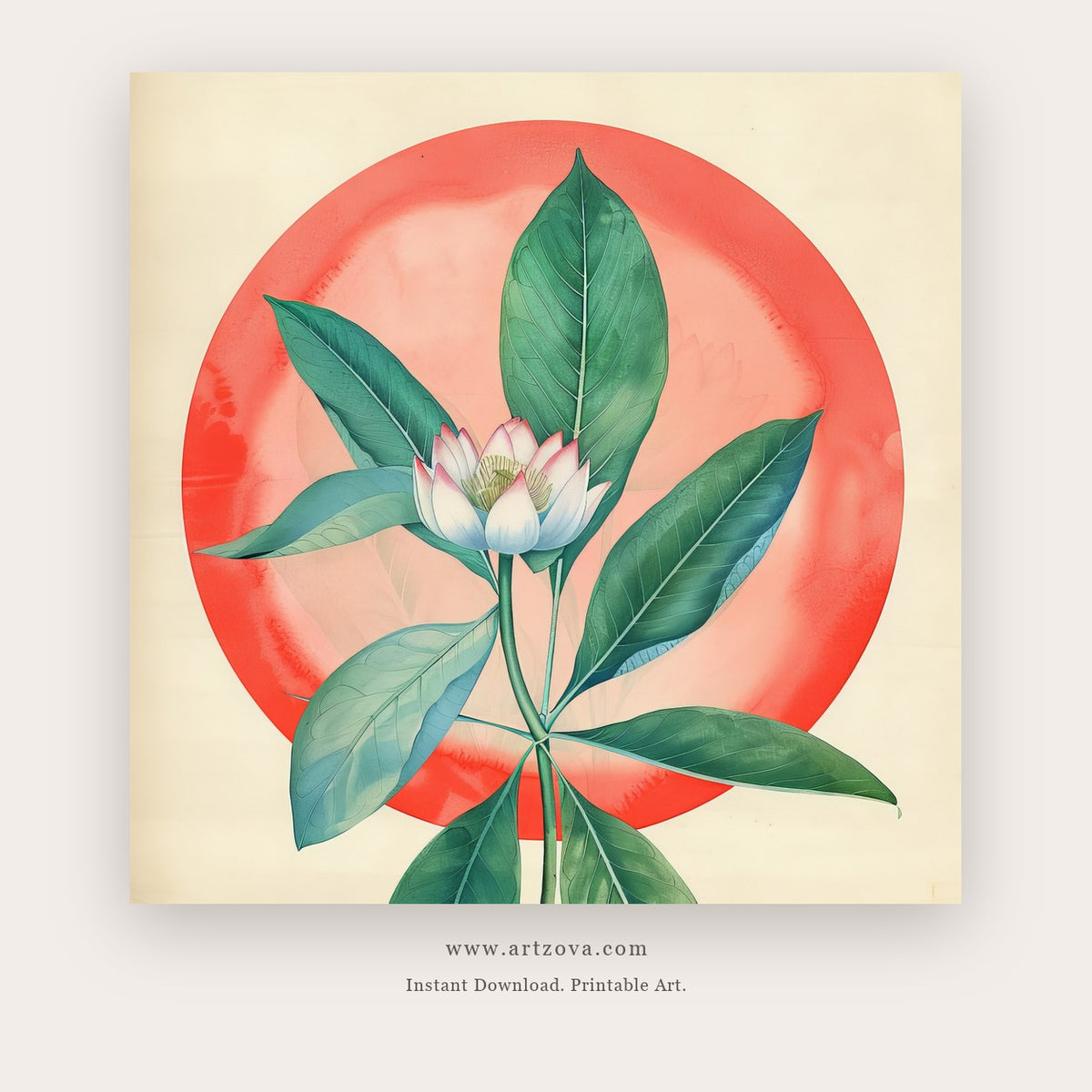 Color Blooms printable botanical & floral art in Peach and Sage Green - Artzova