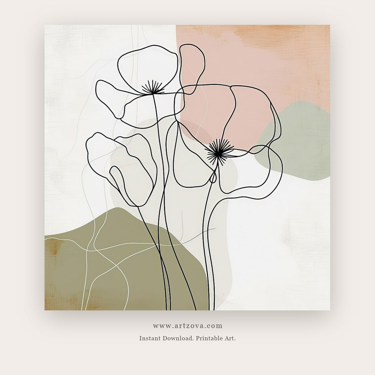 Moment Blooms printable botanical & floral art in White and Silver - Artzova