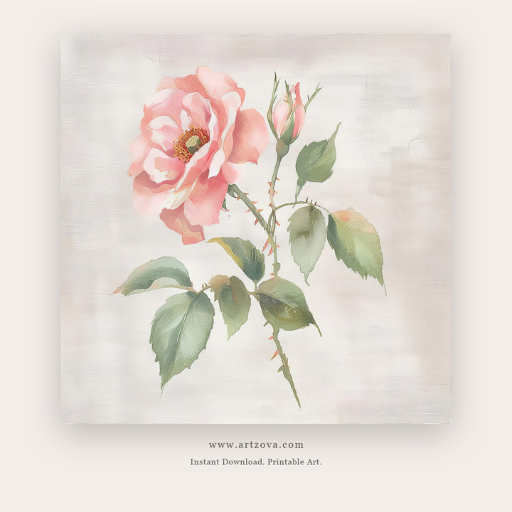 Beige Bloom printable botanical & floral art in White and Beige - Artzova
