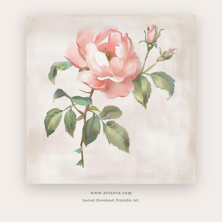 Tan Bloom printable botanical & floral art in White and Tan - Artzova