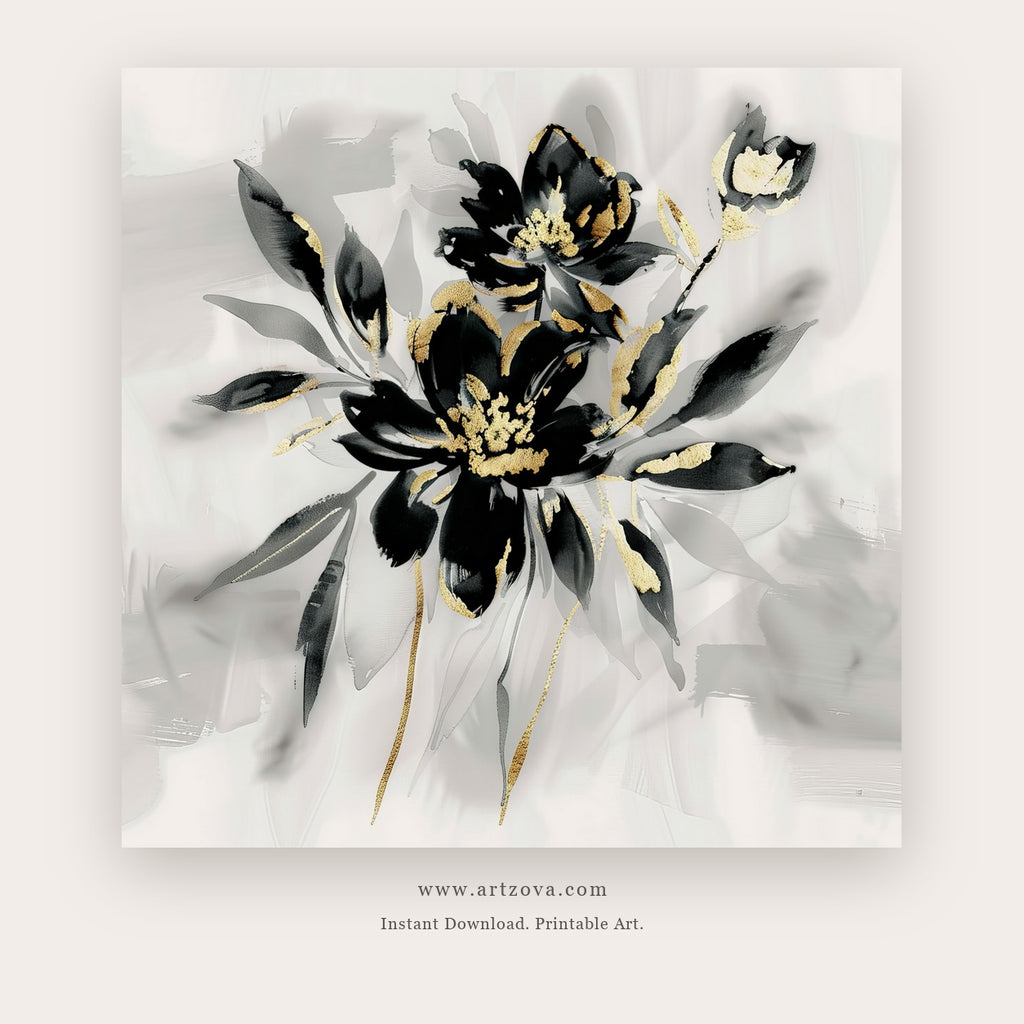 Blooms Bloom printable botanical & floral art in White and Silver - Artzova