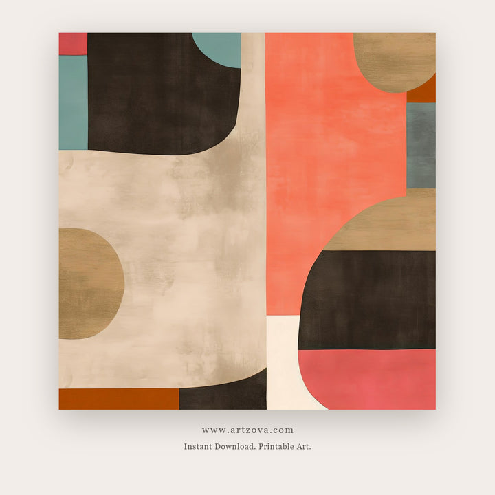 Color Abstract printable abstract wall art in Coral and Chocolate Brown - Artzova