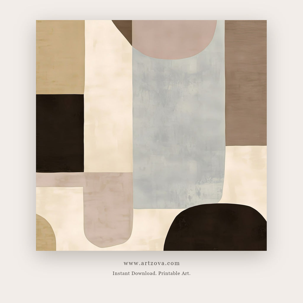 Abstract Rhythm printable abstract wall art in Tan and Chocolate Brown - Artzova