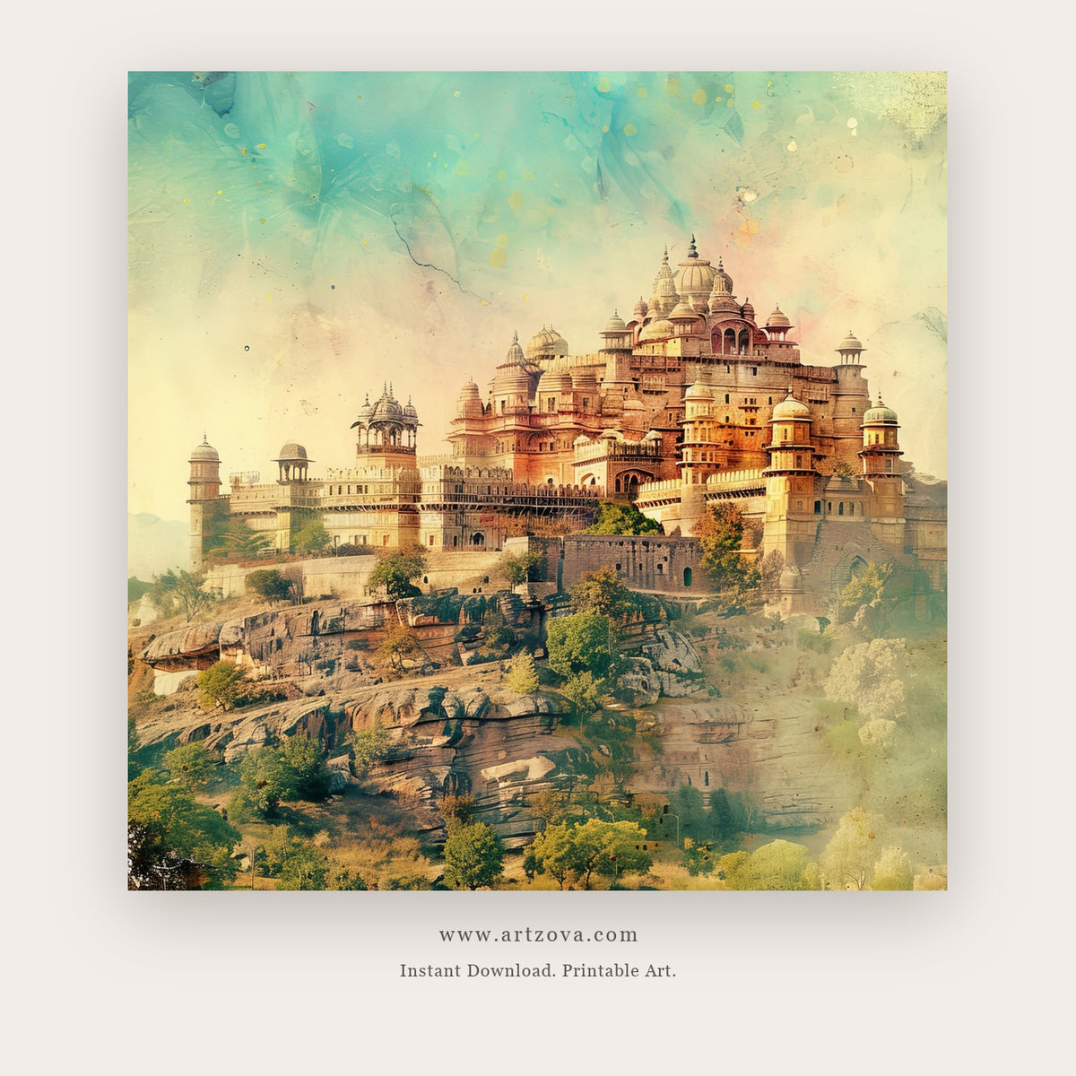Color Monument printable indian art in Tan and Brown - Artzova