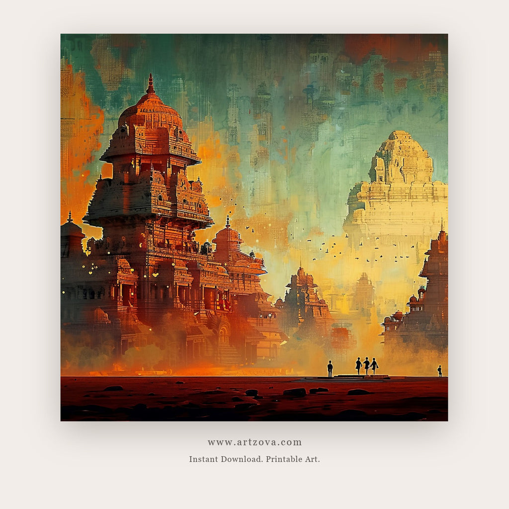Monument printable indian art in Terracotta and Tan - Artzova