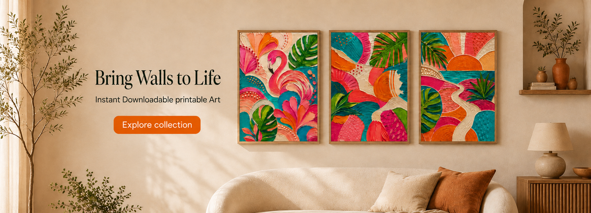 Printable wall art displayed in a modern interior