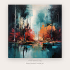 Autumn Reflections printable teal and orange abstract wall art - Artzova
