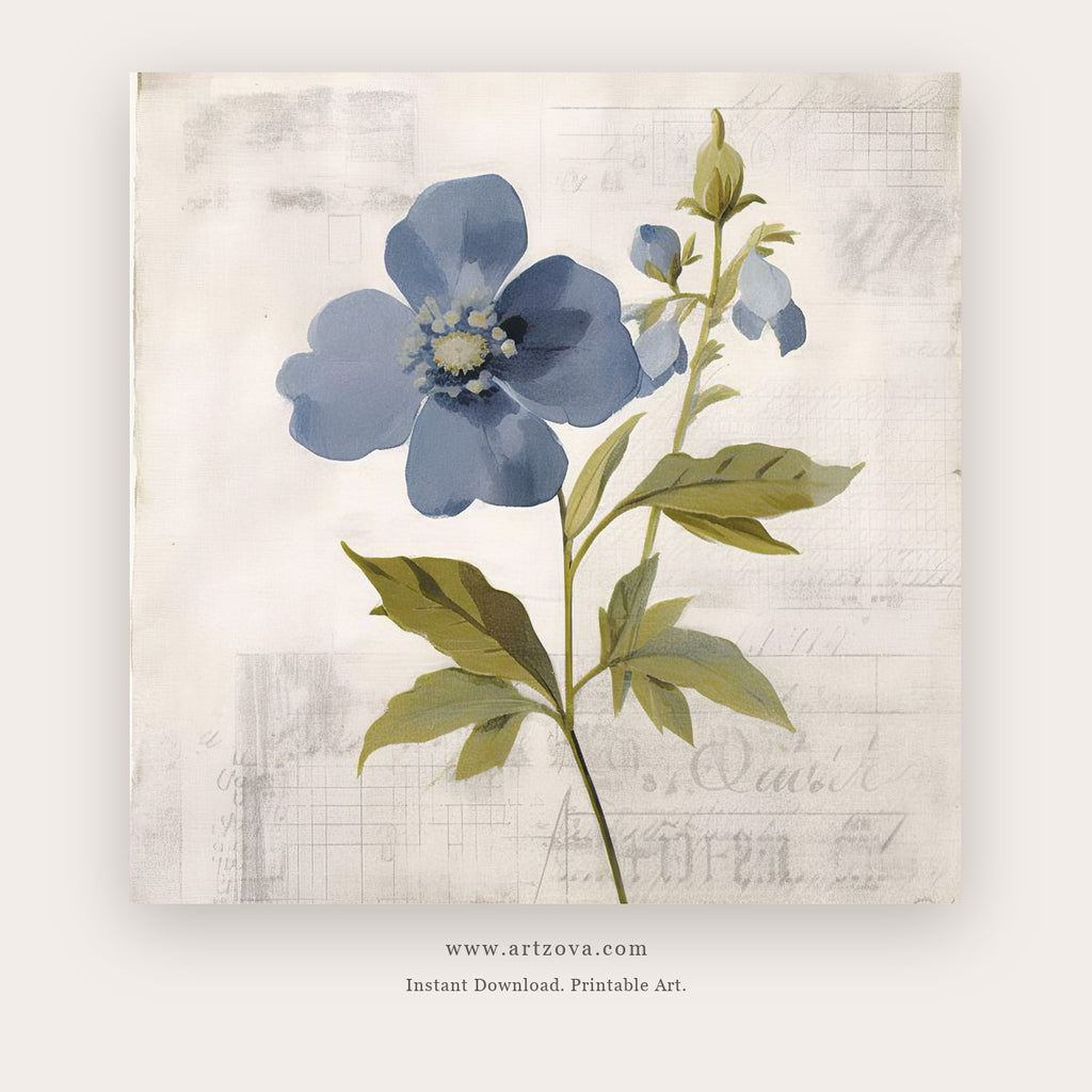 Blue Bloom Study printable botanical floral wall art - Artzova