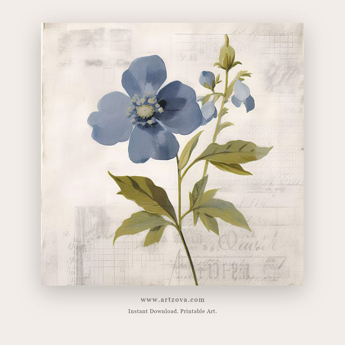 Blue Bloom Study printable botanical floral wall art - Artzova