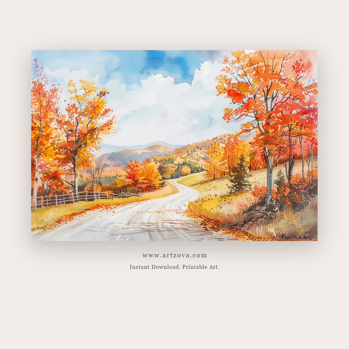 Gentle Stillness printable landscape wall art in Orange and Brown - Artzova