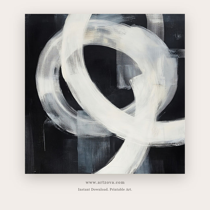 White Abstract printable abstract wall art in Black and White - Artzova