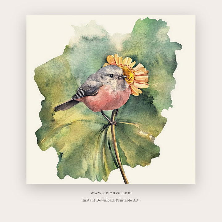 Song Branches printable bird wall art in White and Sage Green - Artzova