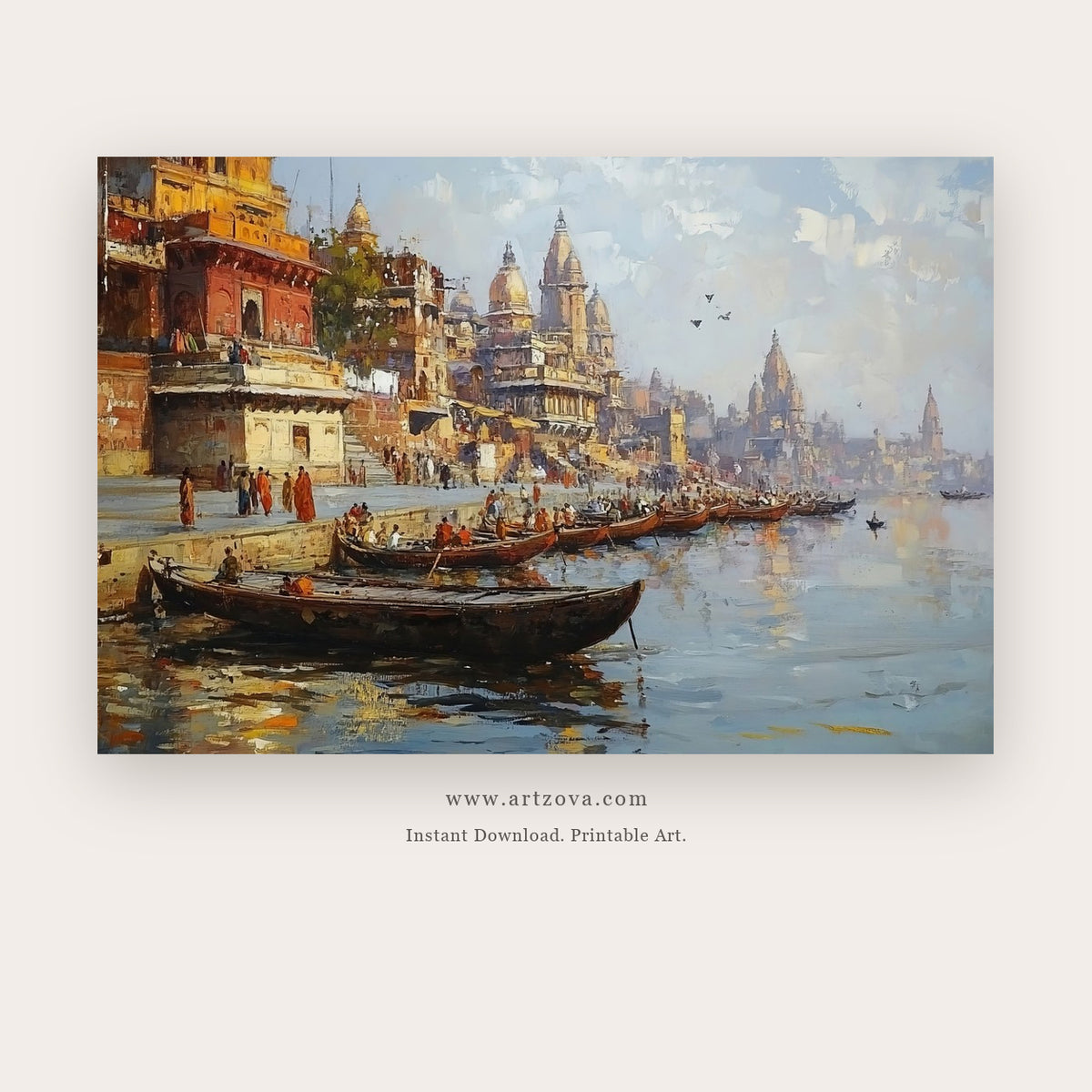 Silence Banaras printable indian art in Brown and Tan - Artzova