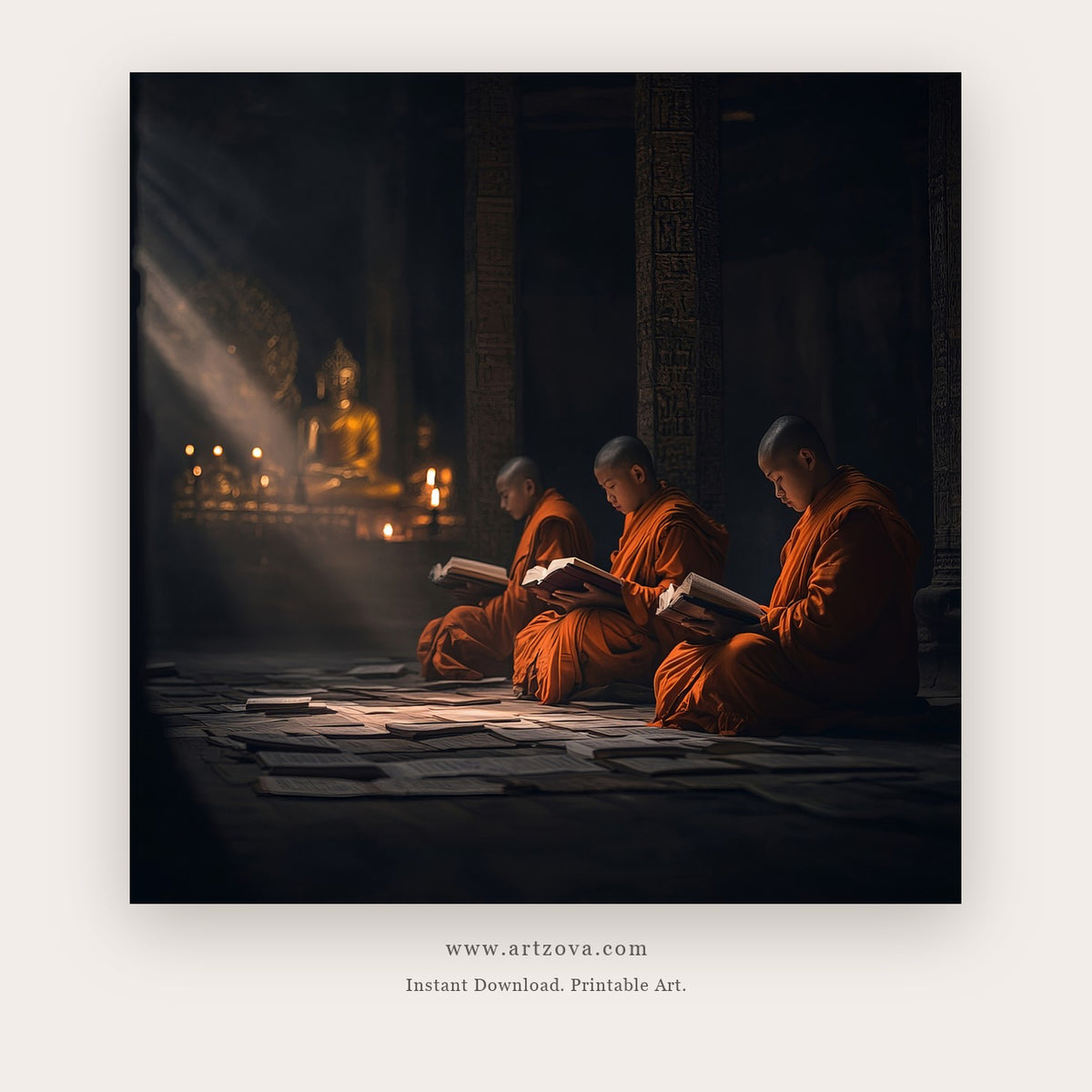Quiet Prayer printable buddha wall art in Brown and Chocolate Brown - Artzova