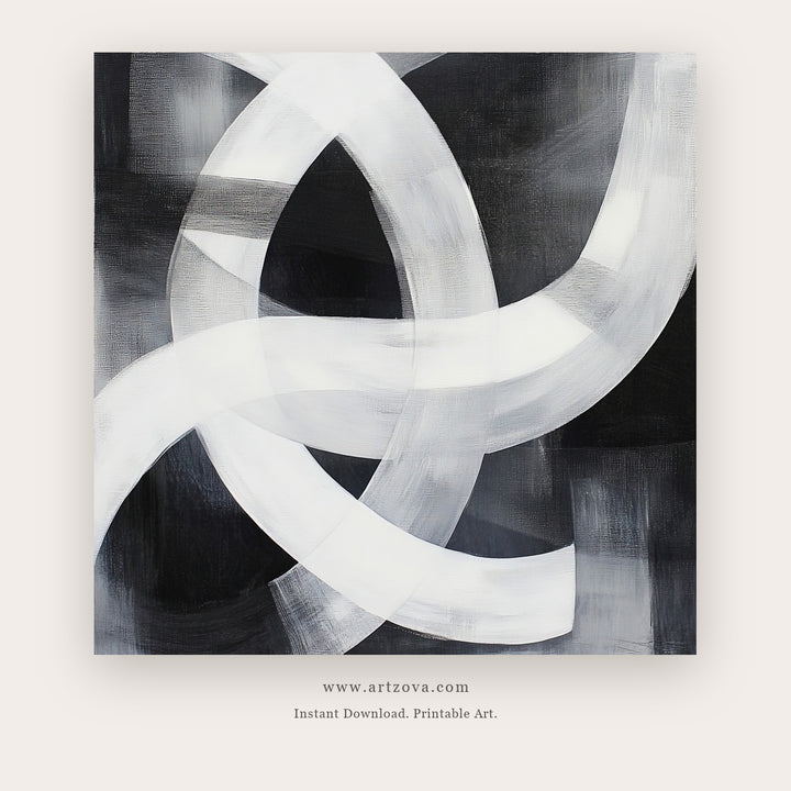 Rhythm Abstract printable abstract wall art in Silver and White - Artzova