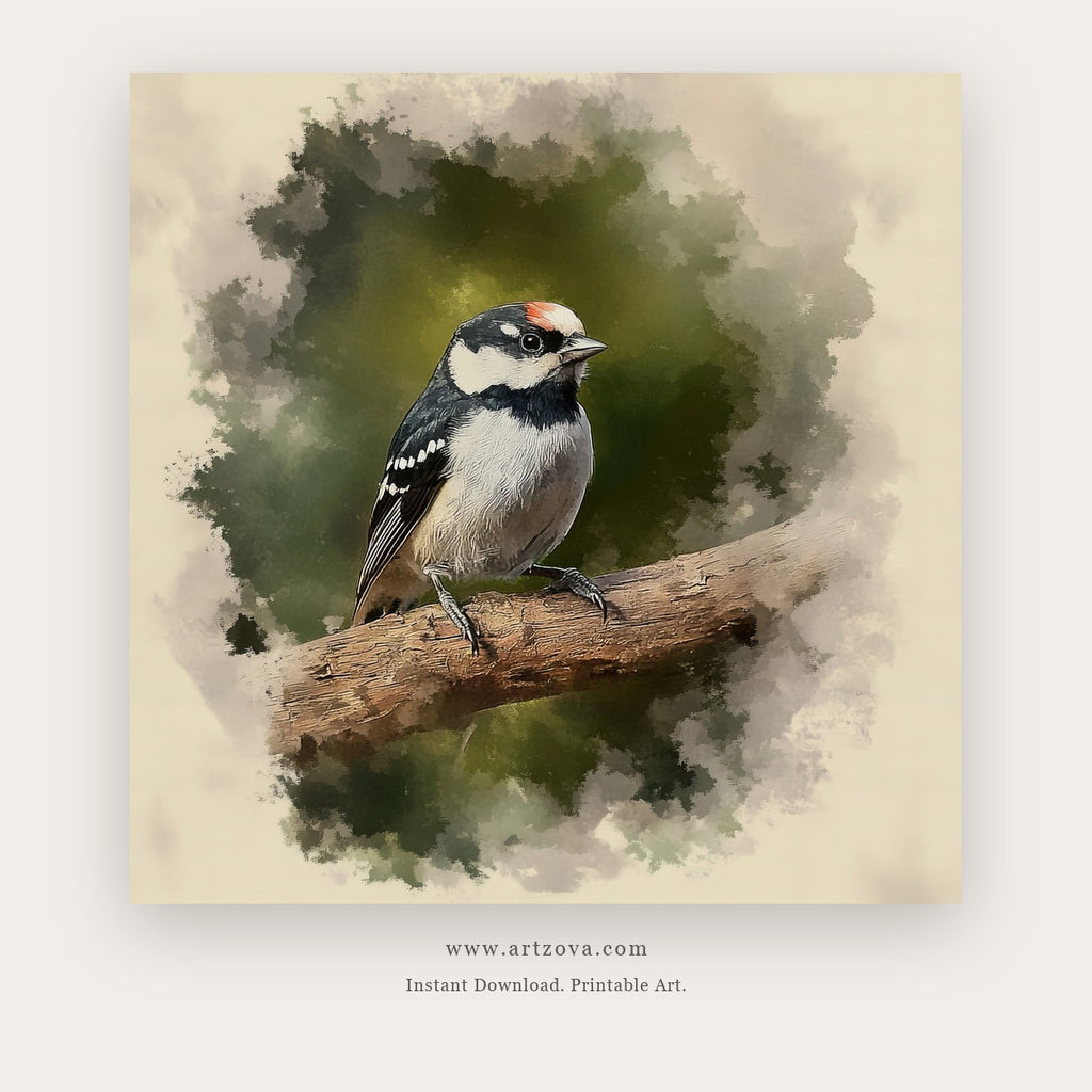 Quiet Song printable bird wall art in Chocolate Brown and Brown - Artzova