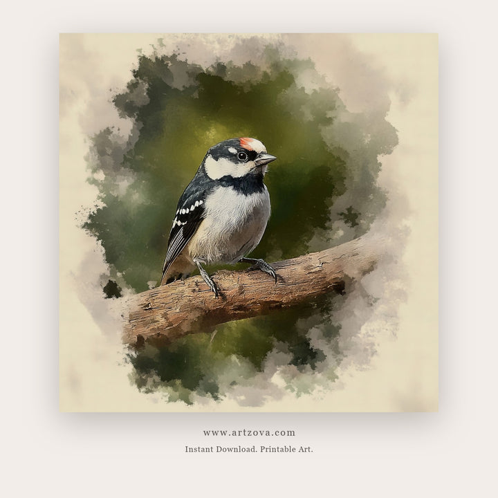 Quiet Song printable bird wall art in Chocolate Brown and Brown - Artzova