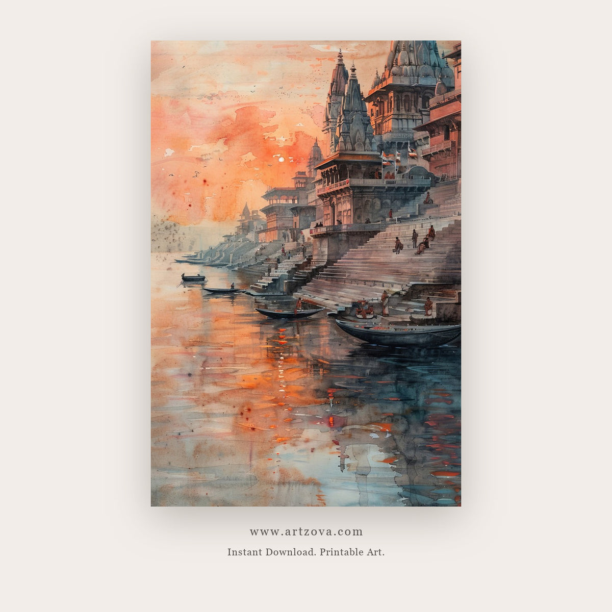 Soft Bells printable indian art in Peach and Brown - Artzova