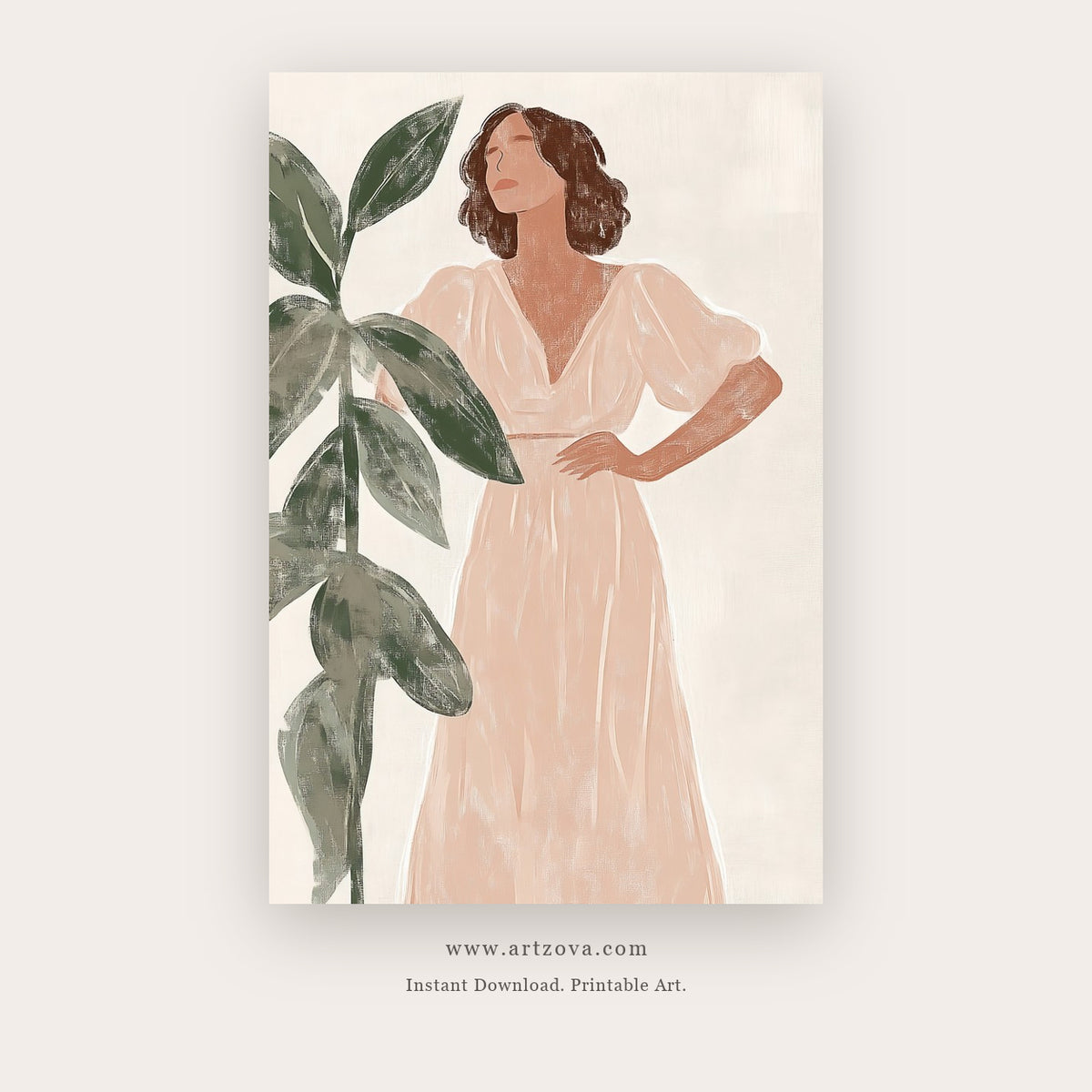 Light Figure printable figurative art in Tan and White - Artzova