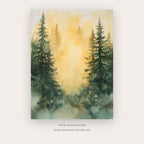 Gold Landscape printable landscape wall art in Gold and Forest Green - Artzova