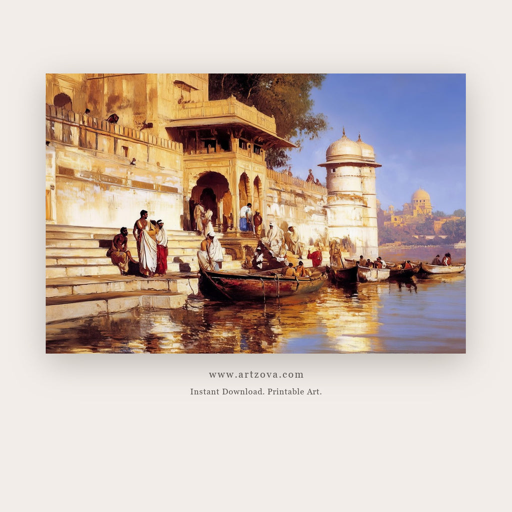 Soft Color Banaras printable indian art in Tan and Brown - Artzova