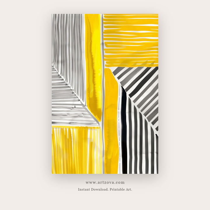 Color Finds printable abstract wall art in Yellow and White - Artzova