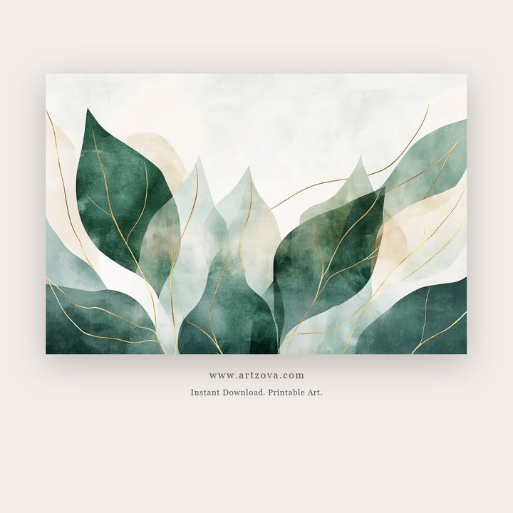 Forest Bloom printable botanical & floral art in Teal and Forest Green - Artzova