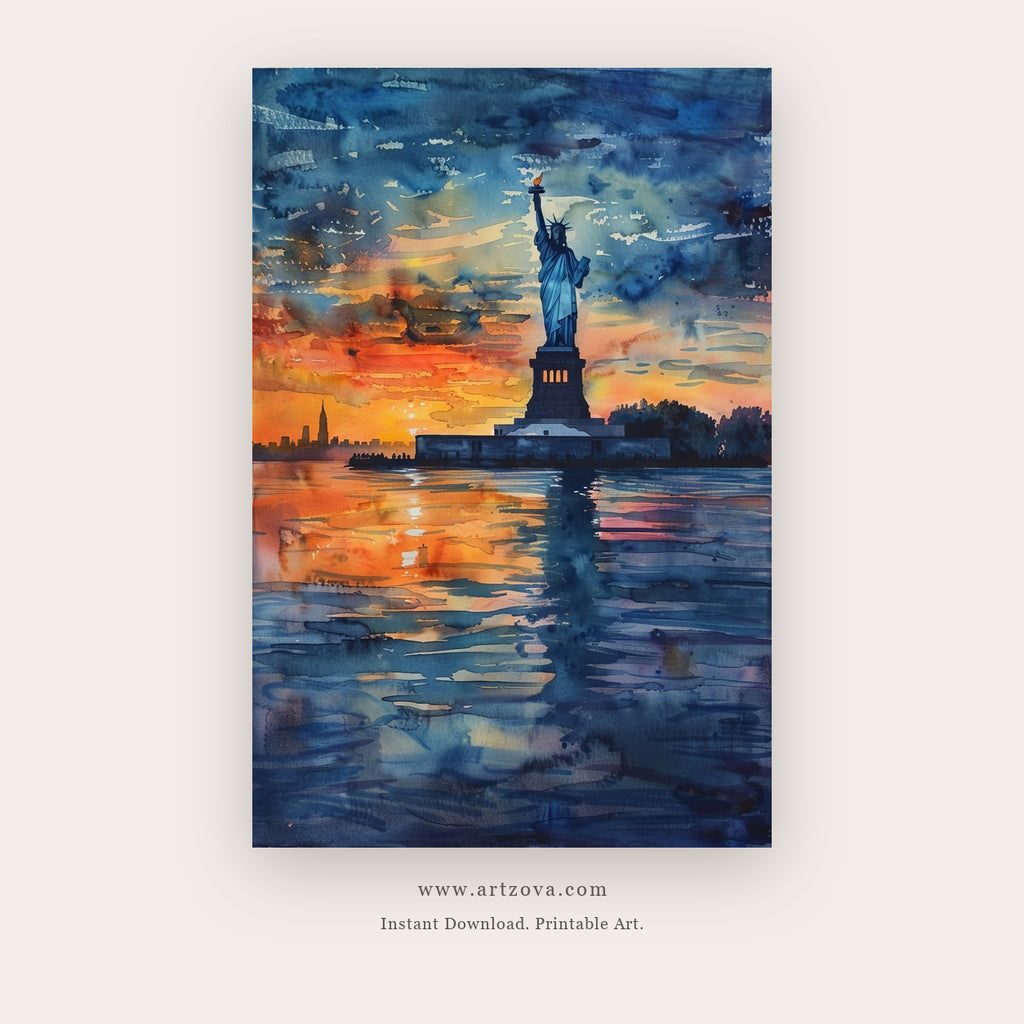 Bright Memory printable city wall art in Navy Blue and Blue - Artzova