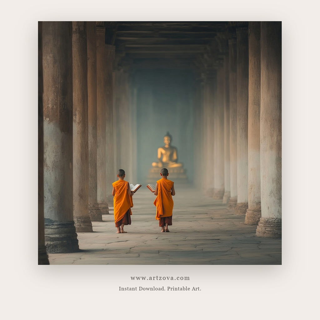 Breath Mindful printable buddha wall art in Tan and Brown - Artzova