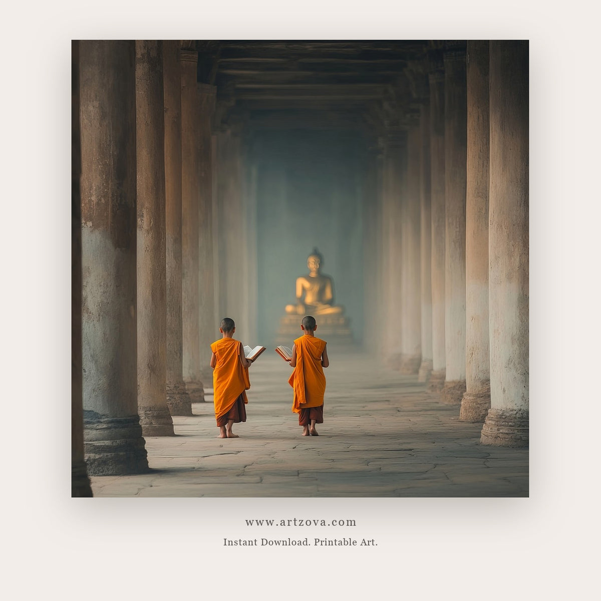 Breath Mindful printable buddha wall art in Tan and Brown - Artzova