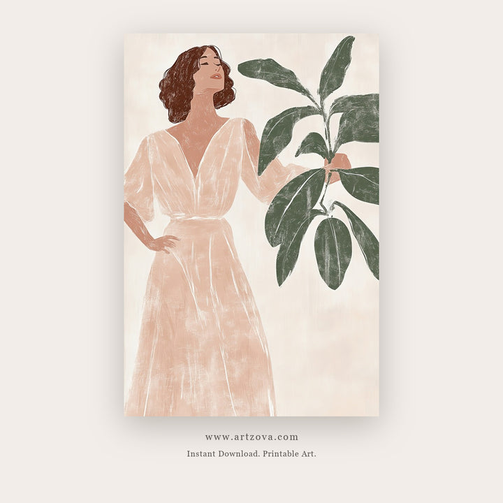 Soft Color Figure printable figurative art in White and Beige - Artzova