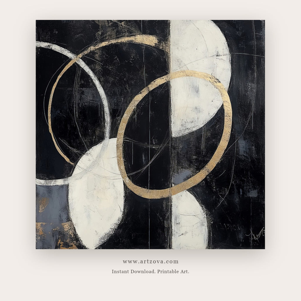 Black Abstract printable abstract wall art in Black and White - Artzova