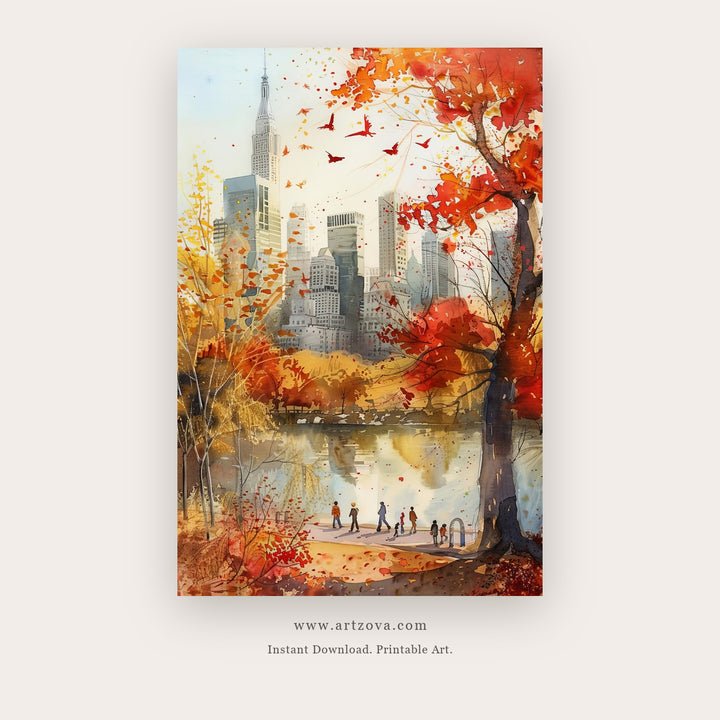Quiet Music printable city wall art in Terracotta and Gold - Artzova