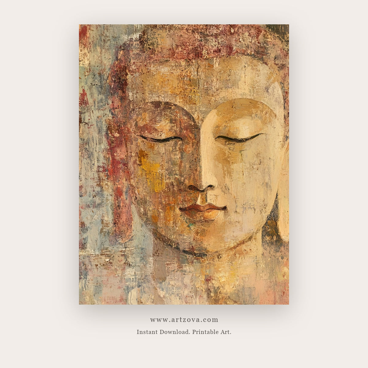 Moment Buddha printable buddha wall art in Tan and Brown - Artzova