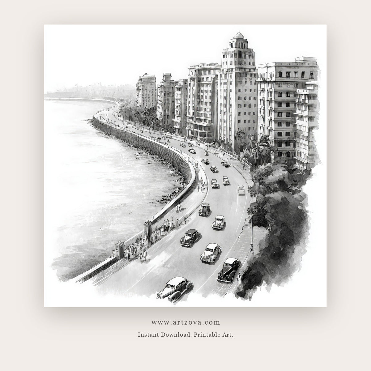 Tide Carries printable indian art in White and Silver - Artzova