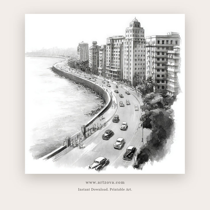 Tide Carries printable indian art in White and Silver - Artzova