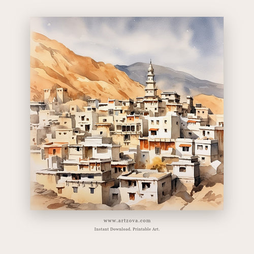 Mountain Monastery printable Indian Himalayan wall art - Artzova