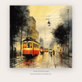 Rainy Tram Glow printable city tram wall art - Artzova
