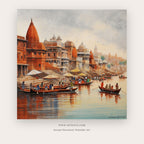 Riverside Ritual printable Indian ghat wall art - Artzova