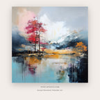 Scarlet Stillness printable abstract lakeside wall art - Artzova